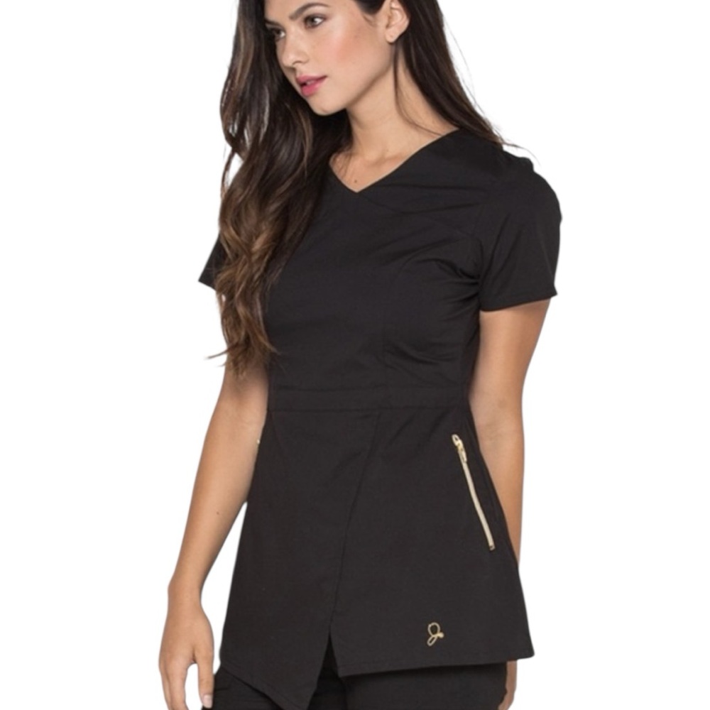 Jaanuu Women’s Black Asymmetric Tunic Scrub Top NWT  XL
